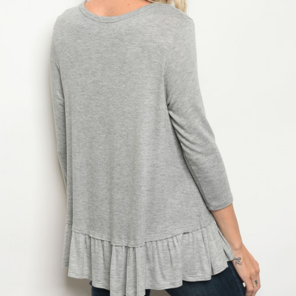 NEW!  Ruffled Gray Jersey Sweater Top - Picture 2 of 2